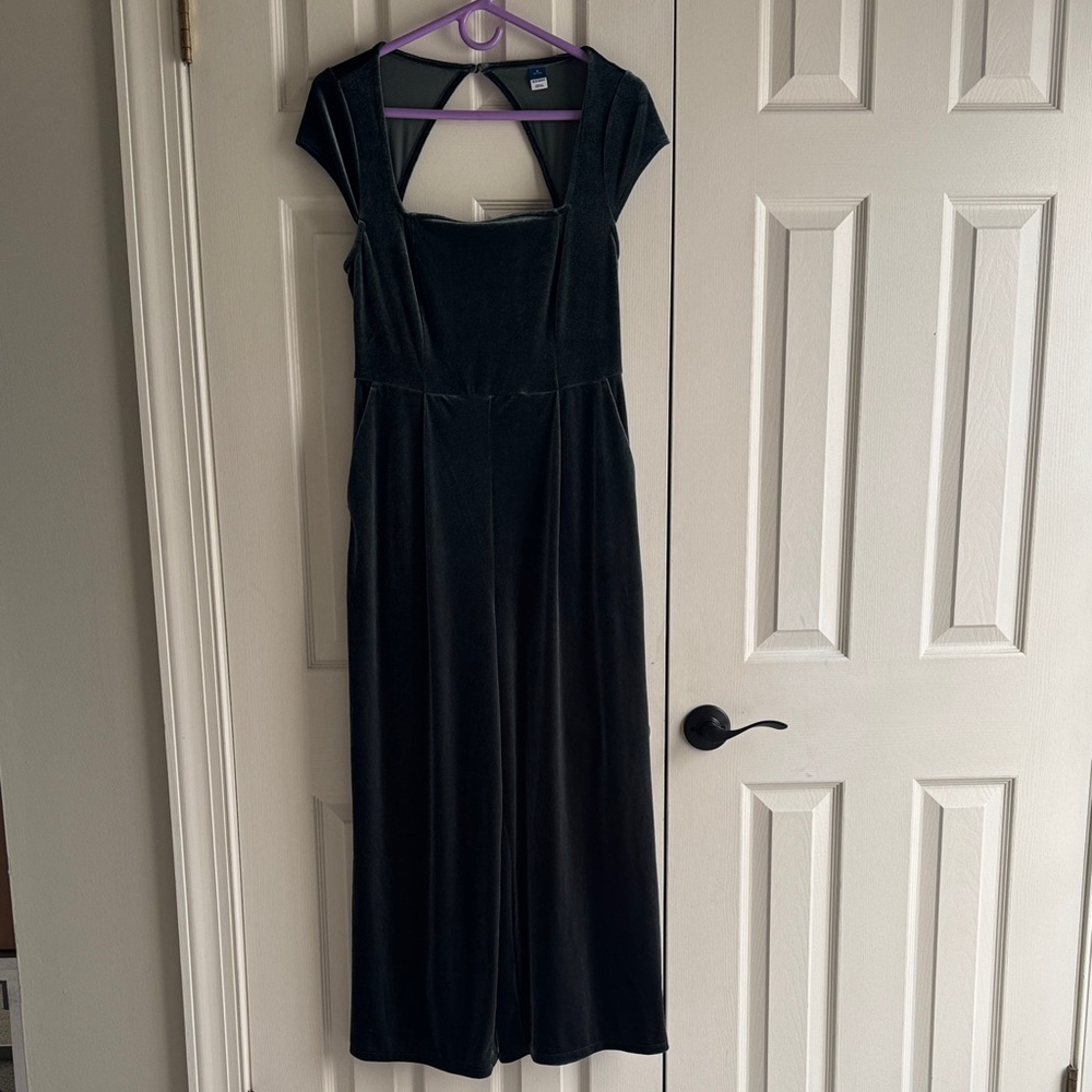 Elegant Dark Green Velvet Dress Jumpsuit